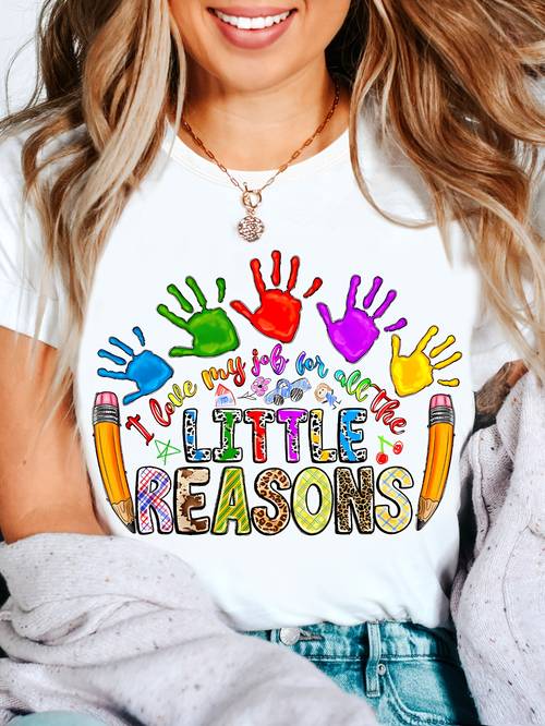 womens funny teacher t shirt colorful handprint leopard graphic print with i have two little slogan round neck casual summer tee gift for educators counselors teacher shirts nontransparent material