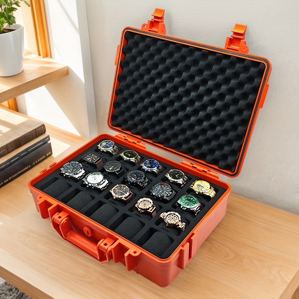 1pc premium watch jewelry storage box protective case portable abs pp material watch and jewelry storage box suitcase pressure resistant and   waterproof and dustproof large capacity with designs for up to 12 20 30 slots   in blue   ideal gift   for christmas valentines day fathers day and anniversaries Product details 9