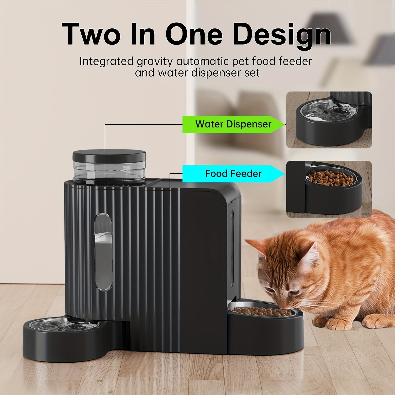 pet 2 in 1 automatic cat feeder dog water dispenser 6  large capacity automatic gravity feeding no electricity 304 stainless steel bowl removable and washable for   households for small medium large dogs and cats
