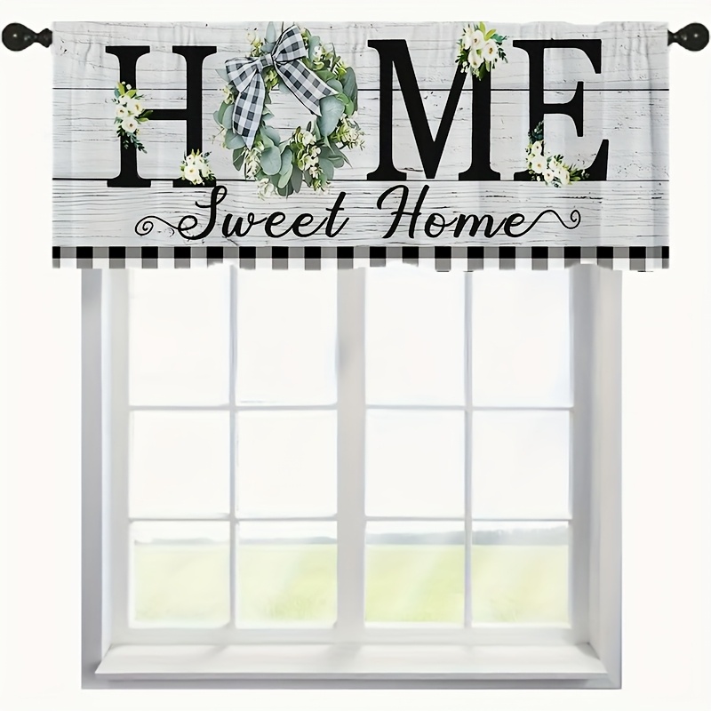 Image of 1pc/2pcs Floral Sweet Home Lattice Woodgrain Letter Decorative Print Small Curtain Country Style Polyester Rod Curtain Valance Set Kitchen Curtain Office Bedroom Home Decor