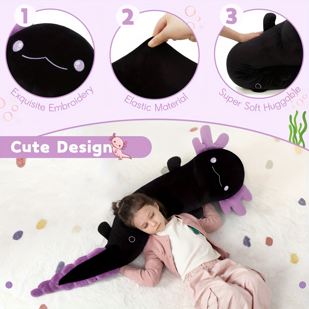 Large Axolotl Plush Body Pillow, Glow in the Dark