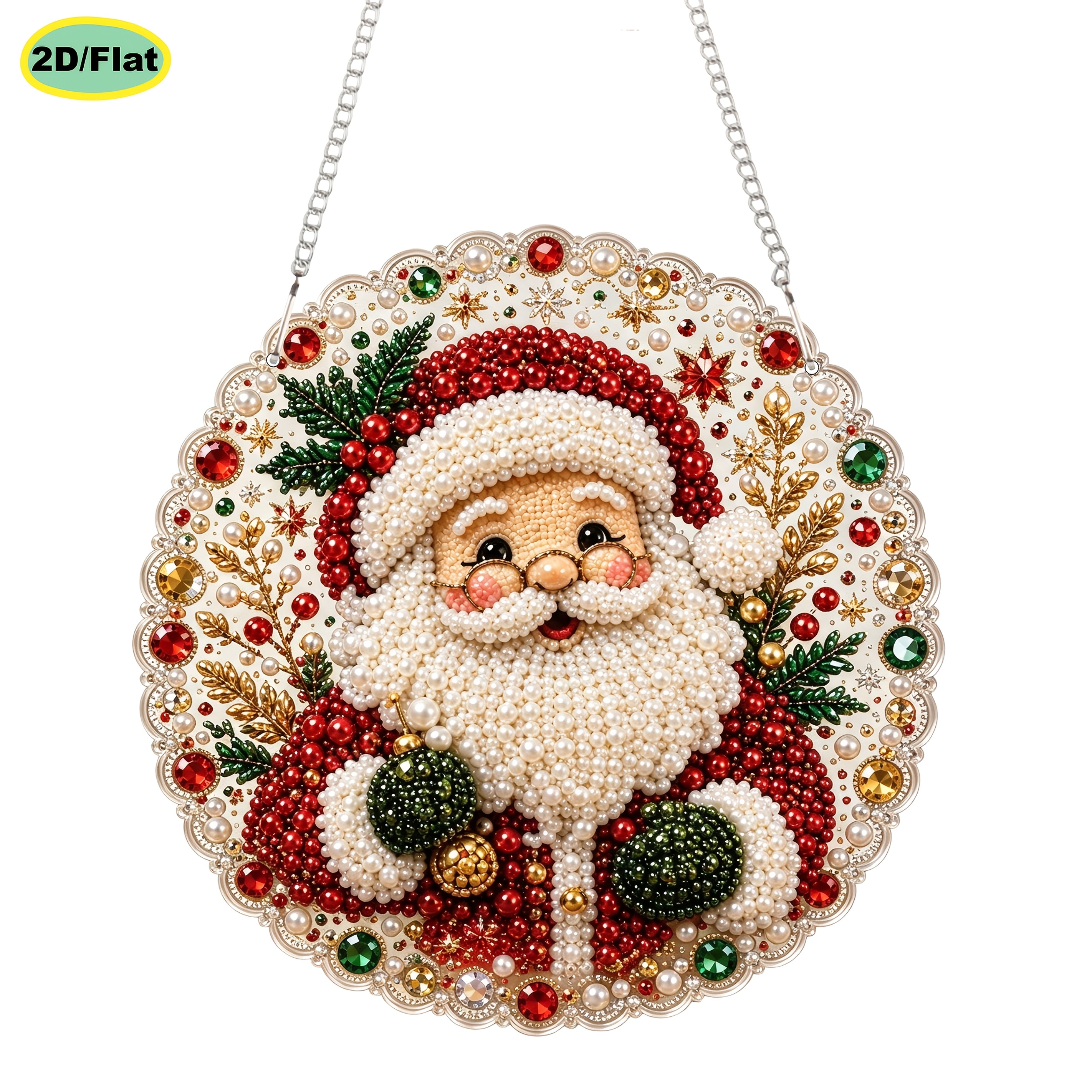 TEMU Santa Claus 5d Pearl Diamond Painting Acrylic Pendant 2d Flat Tag Full Set Drill Materials Beginner Friendly Stress Relief Exquisite Shiny