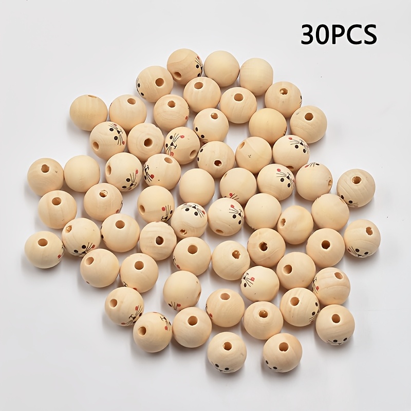 Image of 30pcs Natural Unfinished Patterned Wooden Beads, 20mm Painted Beads, Farmhouse Wooden Spacer Beads For Diy Crafts, Home Party Ornaments, Easter Holiday Decorative Beads