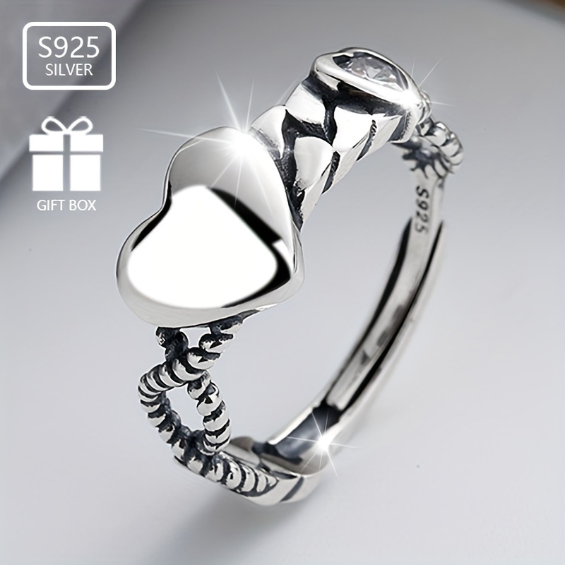 

925 Sterling Silver Love Heart Band Ring Vintage Style Adjustable Finger Ring Jewelry Exquisite Index Finger Ring