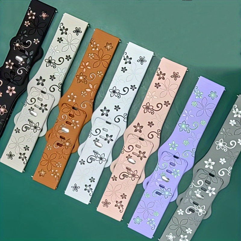 Cute Floral Engraved Two-Tone Flower Design Strap for Galaxy Watch 7 6 5 4 Classic/Pro 44mm 40mm Band Correa Soft Sport Bracelet Compatible with Huawei GT 2e 3 4 Watchband 20mm 22mm, Watch Straps for Smart Watch, Galaxy Watch Ultra Accessories, Watch Strap Charms, Galaxy Watch Ultra Strap, Watch Strap for Women, Fitness Tracker Strap, Smartwatch Accessory, Stylish Watchband, Decorative Strap, Flexible Material, Comfortable Fit, Replacement Band, Adjustable Strap,
