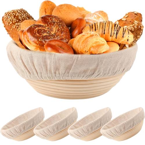 4pcs rattan bread proofing basket with liners suitable for sourdough making 9 inch round proofing bowls for professional home ovens holiday halloween christmas easter