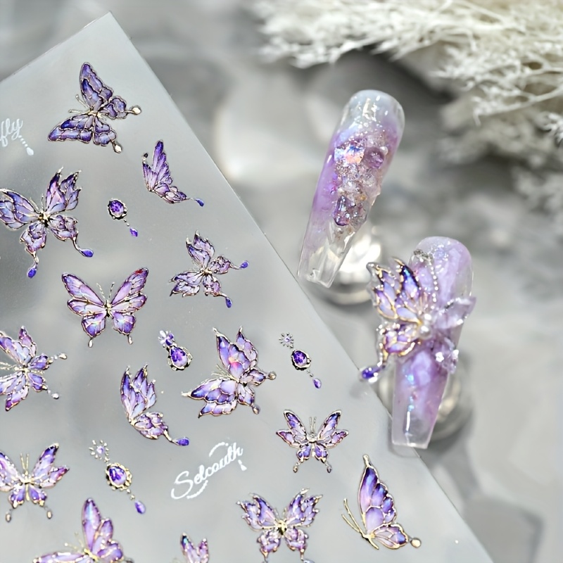 New Style Of Crystal With 9 3d Relief Shell, Nail Stickers With Adhesive Backing