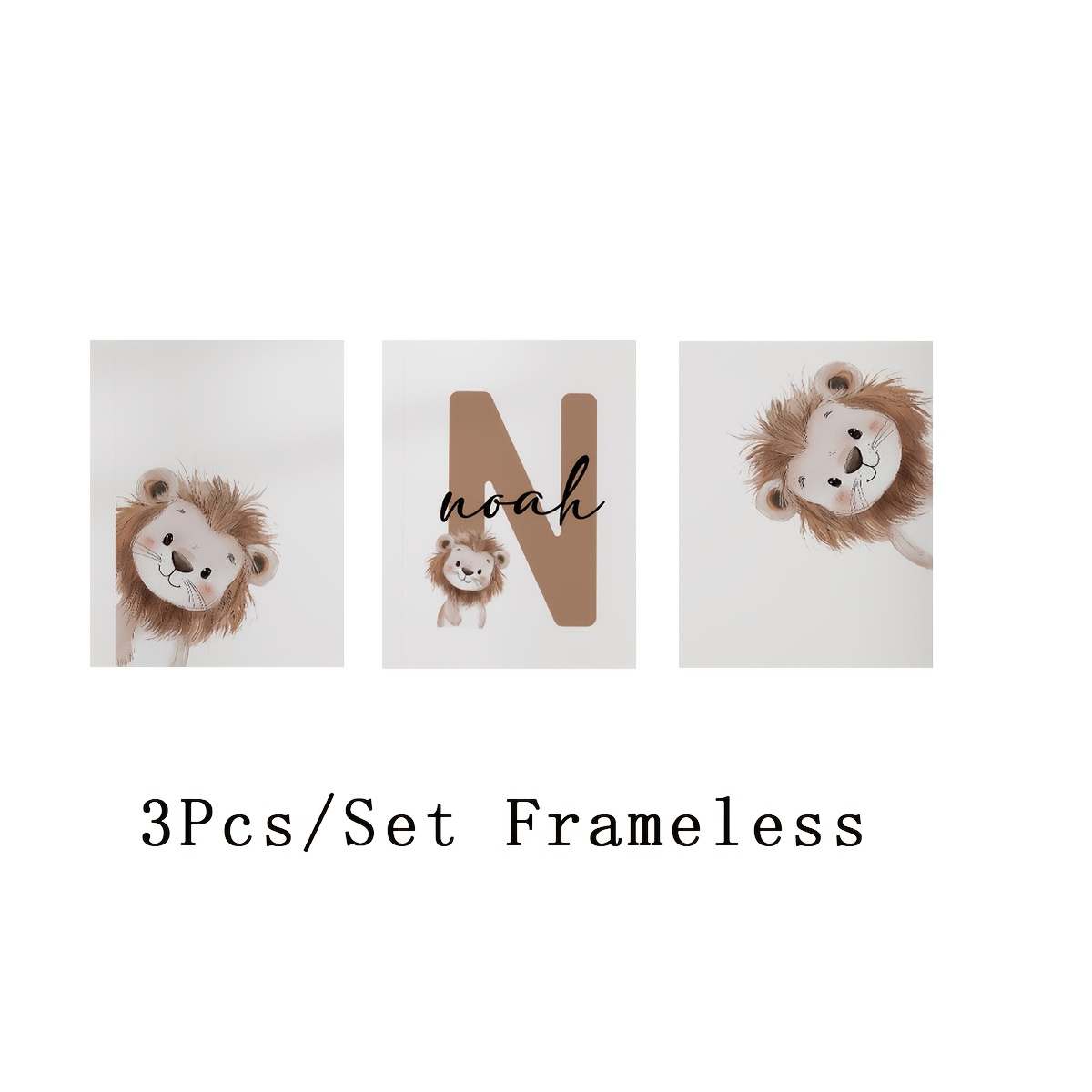 TEMU 2d Flat, 3pcs Animal Personalized Name Wall Art Poster Lion Decorative Paintings Lion Hanging Pictures Boys Room Wall Decoration Kindergarten