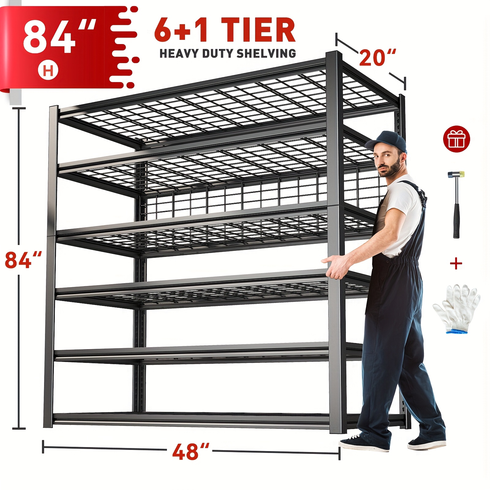 TEMU Heavy Duty Metal Shelving Storage Shelves, 84" H Garage Shelving, 6-tier Storage Shelves Heavy Duty 3500lbs, 48" W Adjustable Garage Shelves,