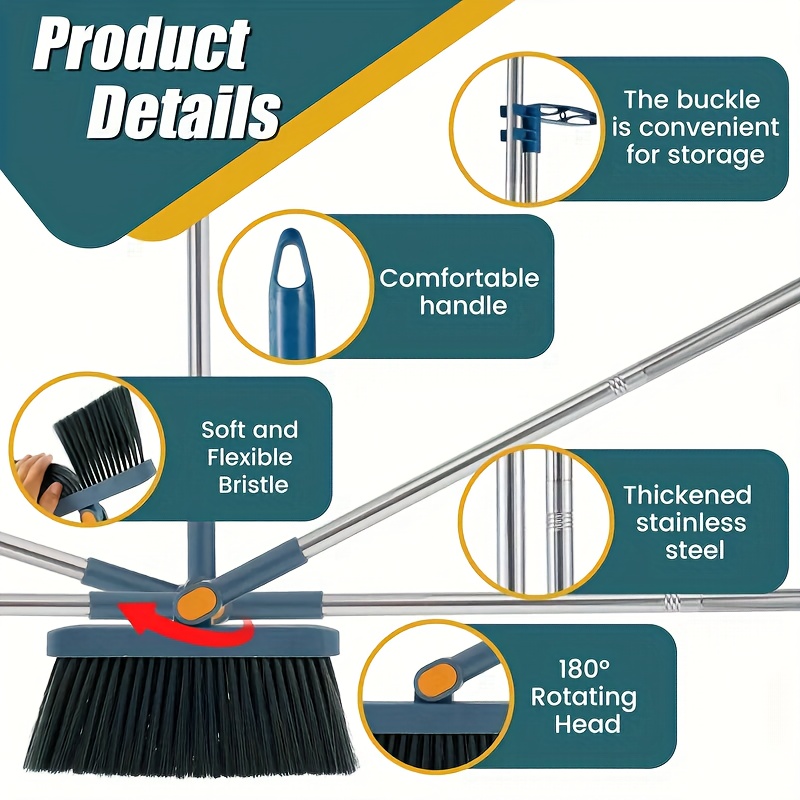2in 1broom and dustpan set, broom dust pan, dustpan with long handle, broom with dustpan, broom and dustpan set for home, dustpan comb, broom with dustpan combo set Product details 5
