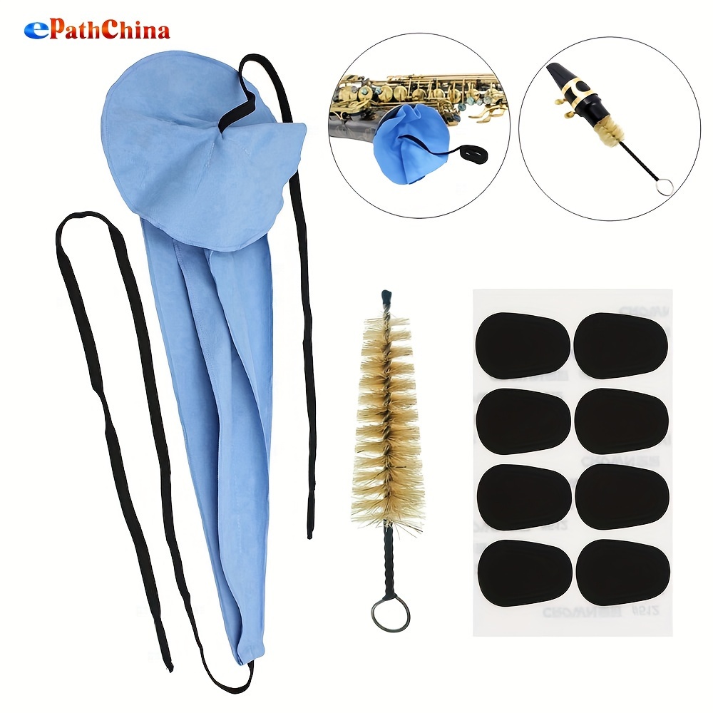 cleaning tools for wind instruments including a microfiber cloth for the   of saxophones and   bristle brush for mouthpieces along with   mouthpiece cushions  