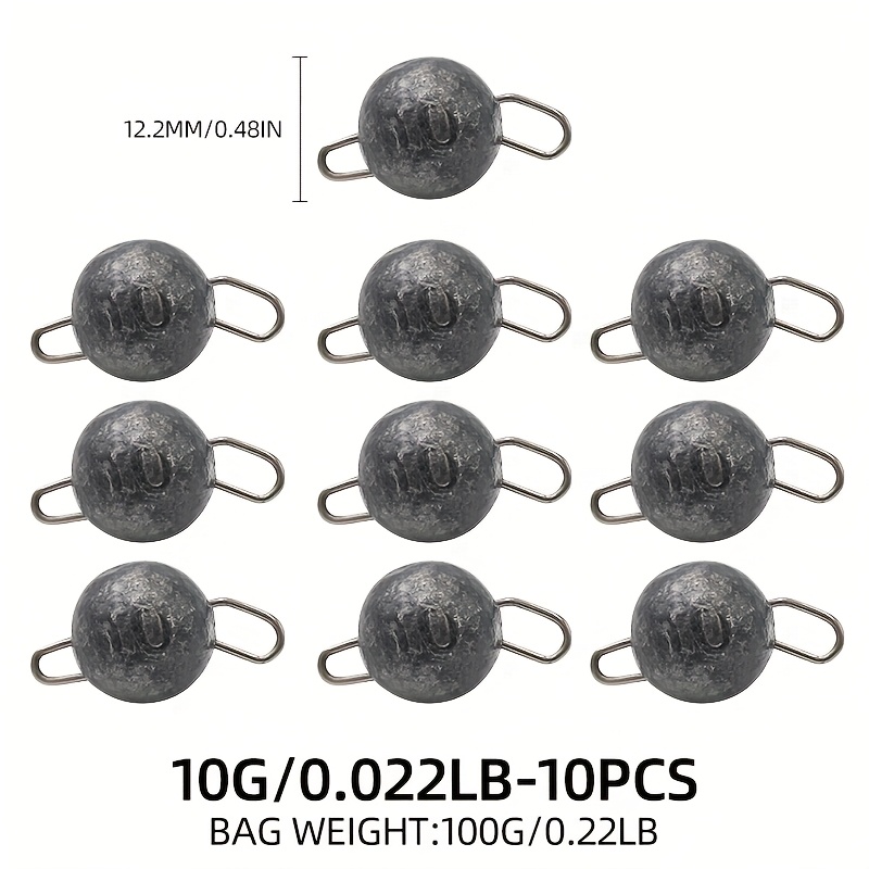 Set Of 10 Spherical Fishing Sinkers For And Worm Fishing, Suitable For Saltwater And Freshwater Use