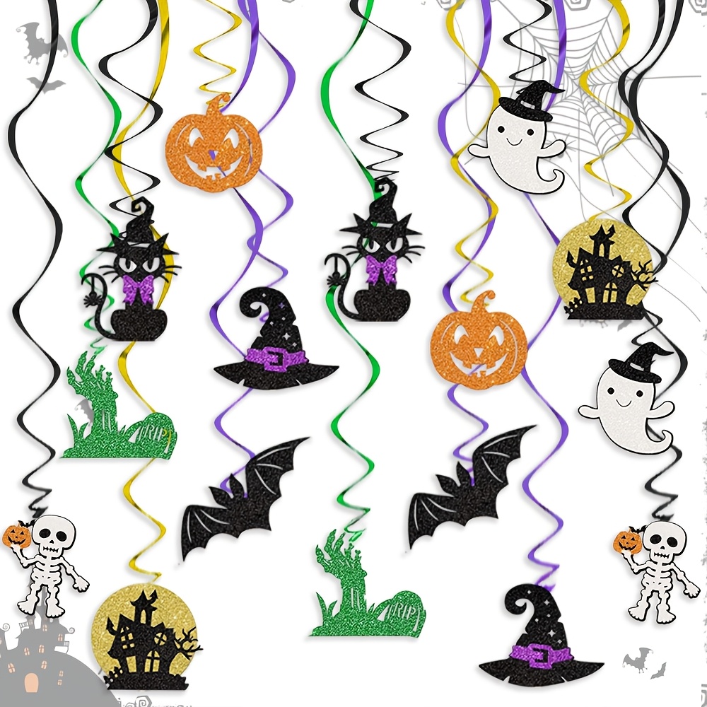 TEMU 16pcs Halloween Hanging Ornaments Decorations With Witch Bat Pumpkin Indoor Outdoor Halloween Party Decor Supplies