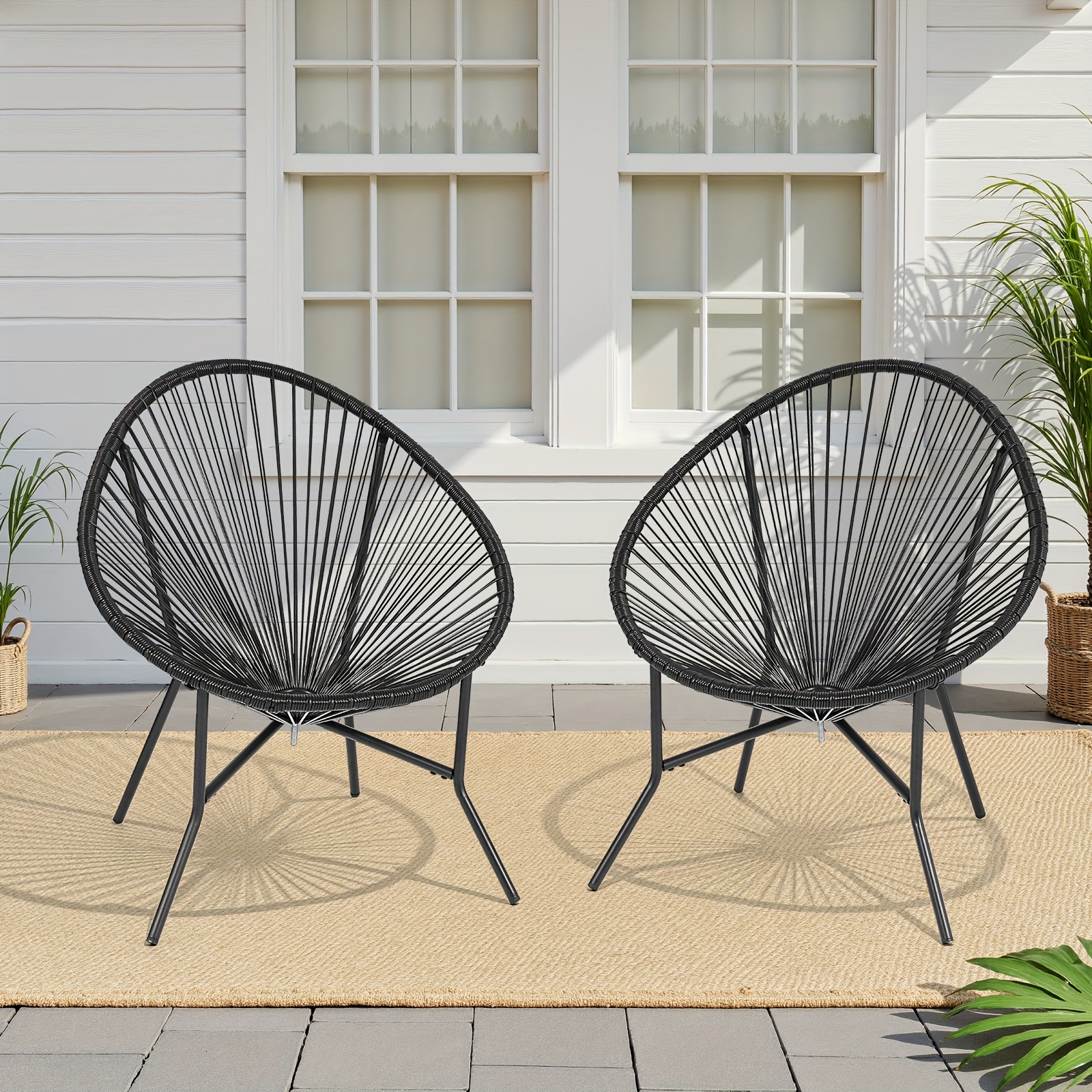 Set of 2/4/6 Acapulco Chairs for Outdoor Use, Contemporary Patio Furniture Collection, Woven Bistro Set Featuring a Metal Frame Suitable for Balconies, Lawns, Porches, And Gardens, in Black Color