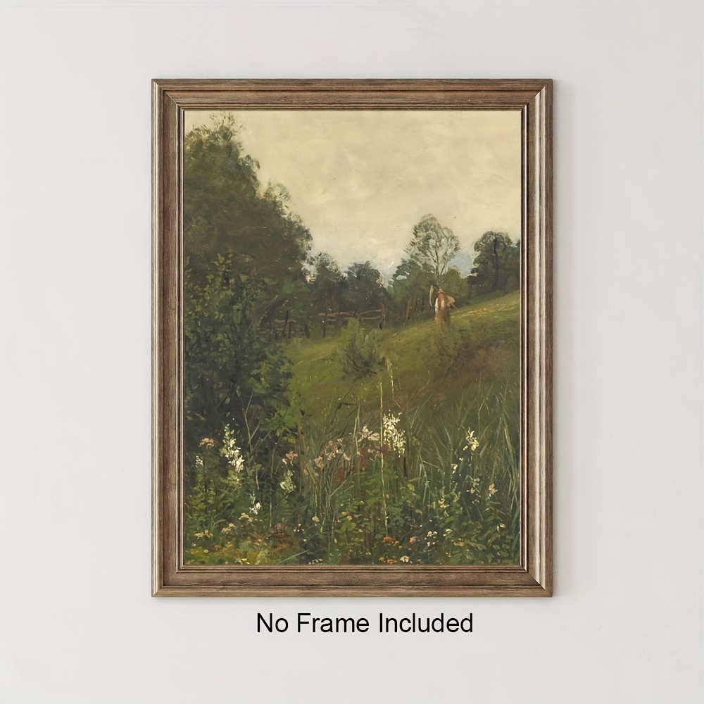 アンティーク】額縁 額装 絵画 大きめ 木枠 風景画 草木 山 川 田舎 油絵