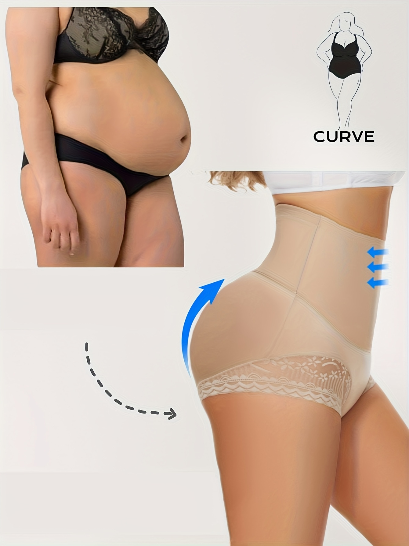 Women's Plus Size High Waist Shapewear Panties - Soft, Comfortable Nylon Blend with Lace Detail, Breathable & Elastic Tummy Control, Elegant Solid Color Briefs