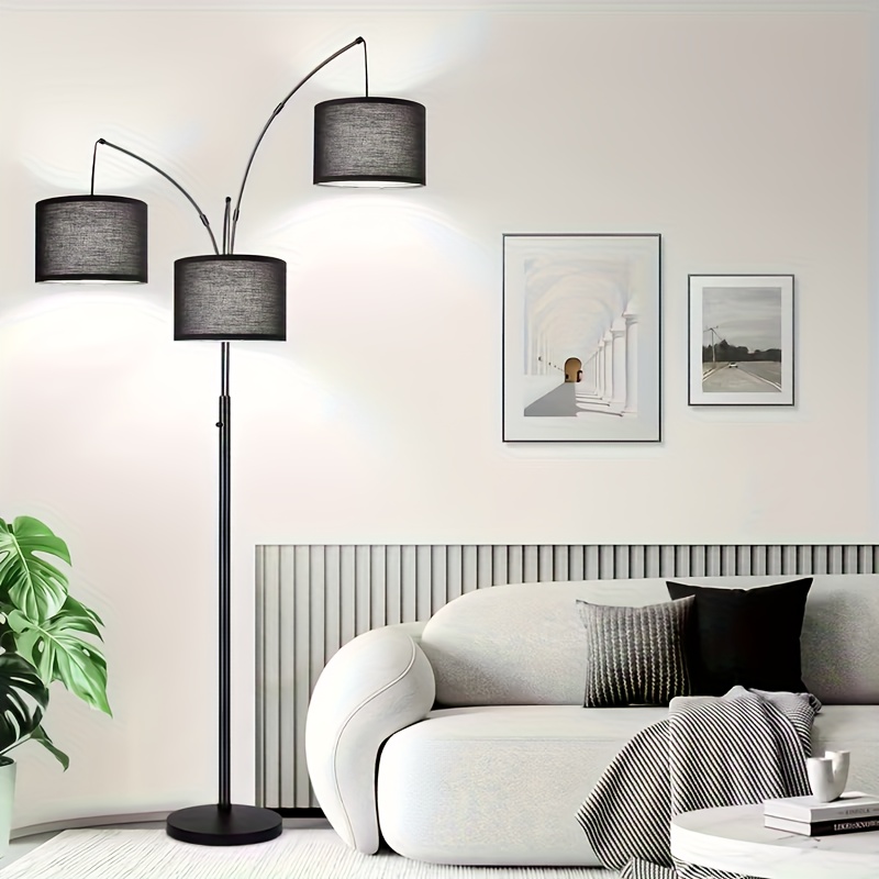 TEMU 80'' 3-light Floor Lamps For Living Room, 360° Adjustable Hanging Lampshades, Modern Tall Standing Lamp With Led Bulbs Included, For Living Room