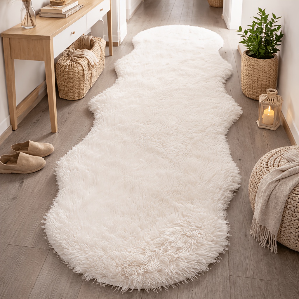 TEMU 1 Tapis à poils longs de irrégulière, Tapis de sol en peluche doux et moelleux, Tapis pour tête et pied de lit, Tapis de couloir, Convient à une