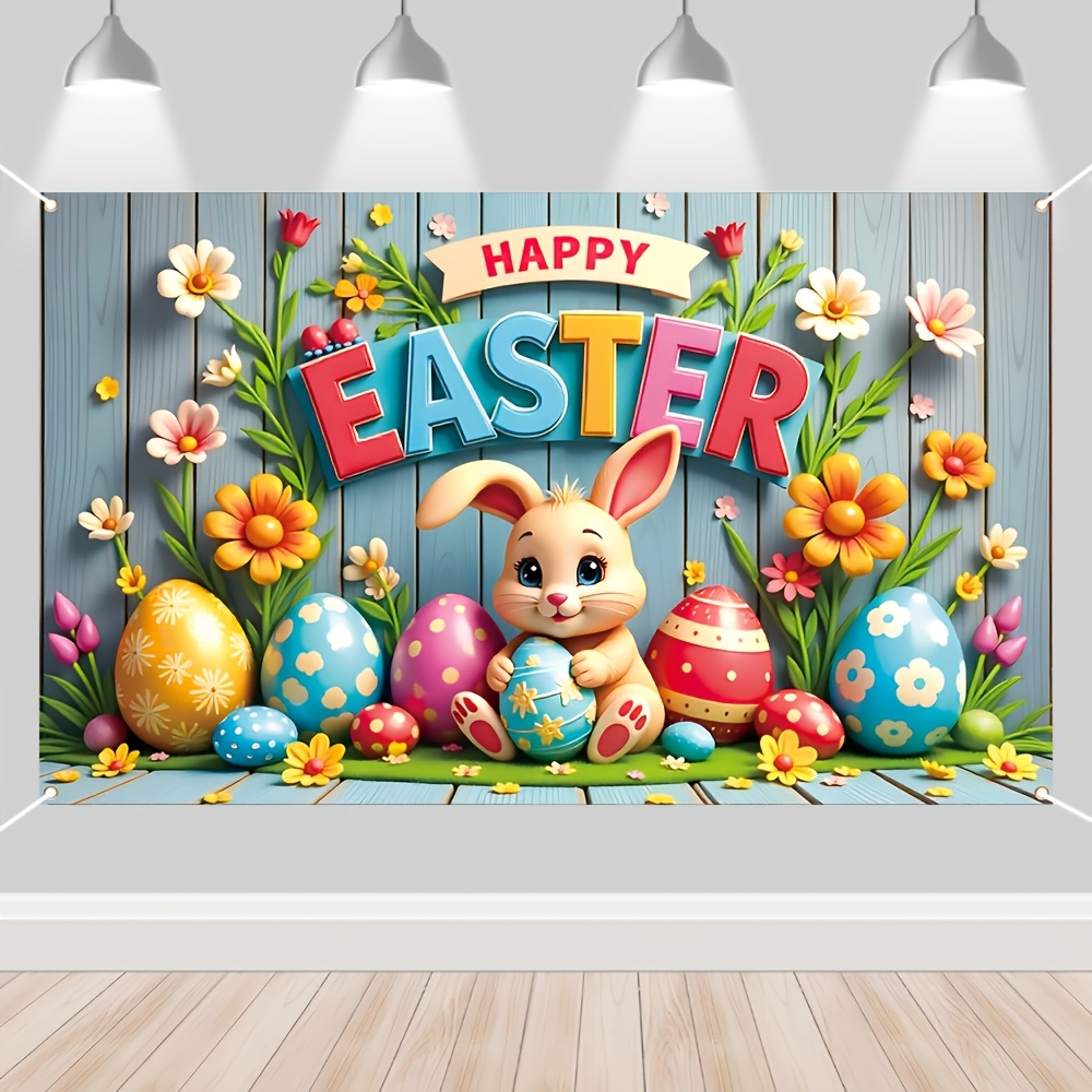 

1pc Vibrant Easter Bunny & Eggs Banner - 70"x43" Polyester, "" Decorative Flag, No Electricity Required, Ideal For Indoor/outdoor Celebrations & Photography Backdrop