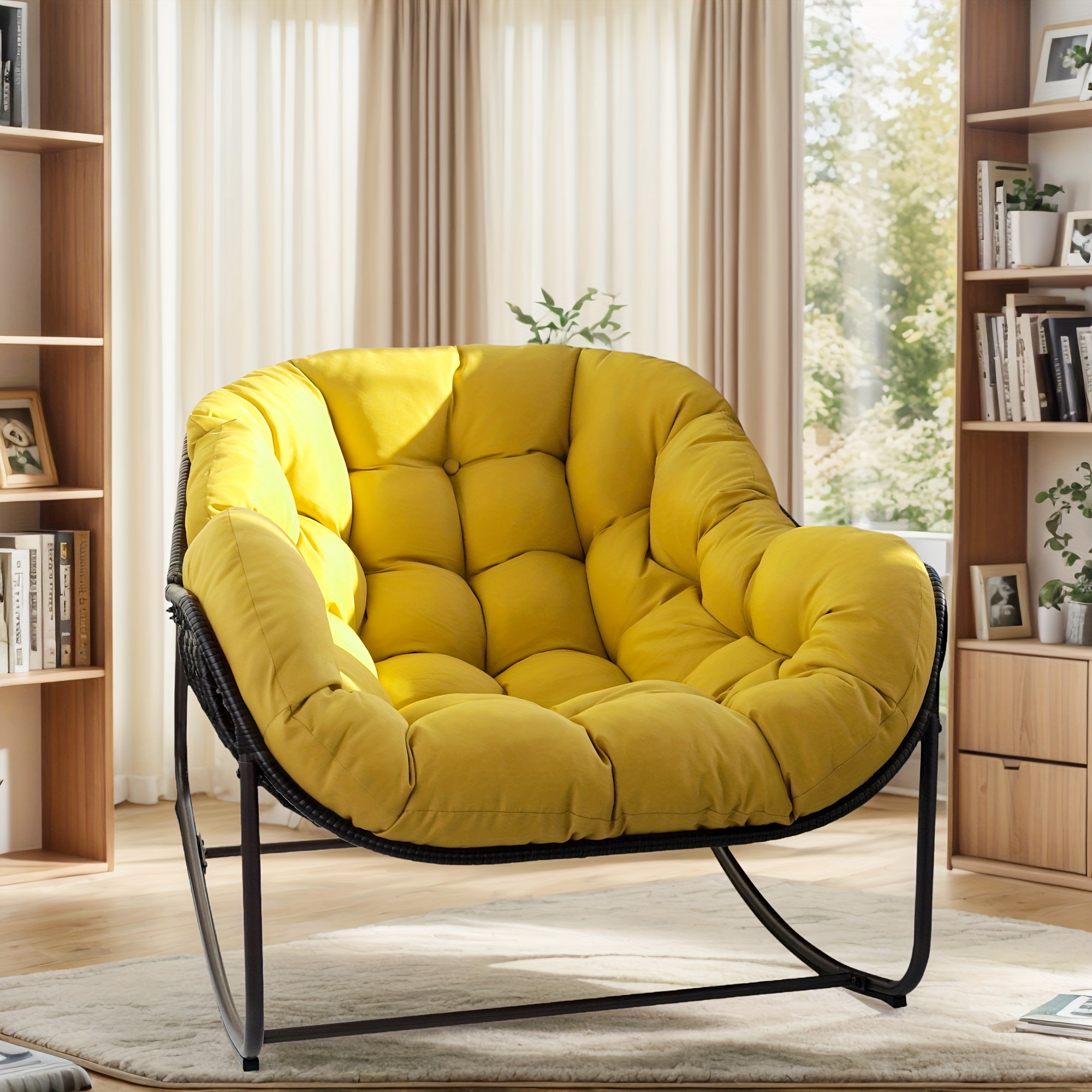 comfortable Outdoor Papasan Rocking Chair Wicker Papasan Patio with Cushion And Pillow, Large Papasan Rocker Egg Chair for Garden And Patio 6 comfortable Outdoor Papasan Rocking Chair Wicker Papasan Patio with Cushion And Pillow, Large Papasan Rocker Egg Chair for Garden And Patio - Image 6