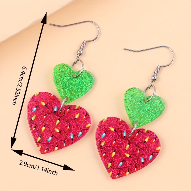 Colorful Heart Acrylic Dangle Earrings for Women