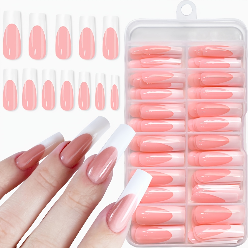 E-shop 120 Stück/Set Rosa Quadratische Mittellange Maniküre- Kunstnägel, Glänzende Vollabdeckung Press-On Kunstnägel Set, Maniküre-Werkzeuge, Elegantes