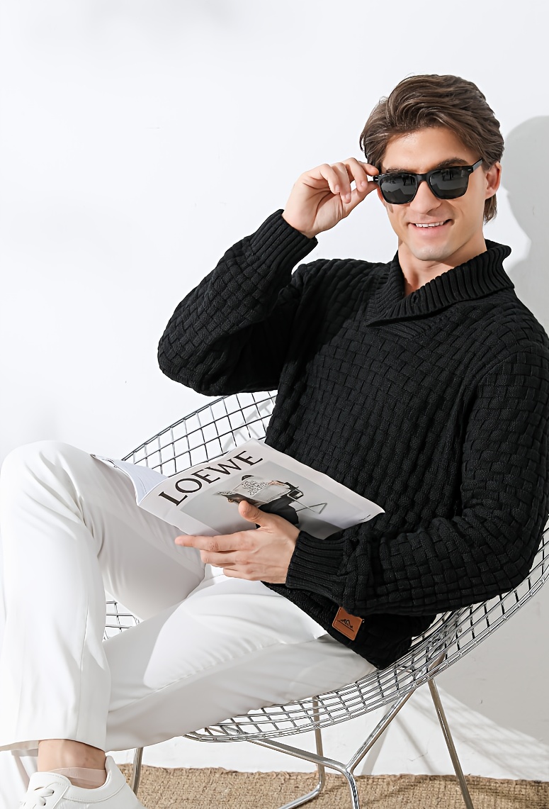 mens commuter business casual waffle lapel button up sweater details 6