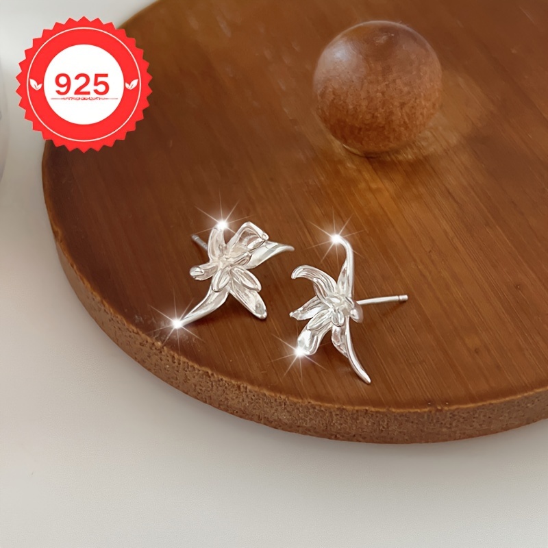 Iris Flower Timeless Gift Earrings S925 Sterling Silver Stud Earrings