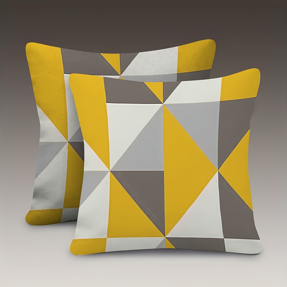 TEMU 2pcs 18x18 Inches Throw Pillow Covers, Yellow Gray White Minimalist Geometric Print, Decor Cushion Cases For Sofa Chair Bed Car Living Room,