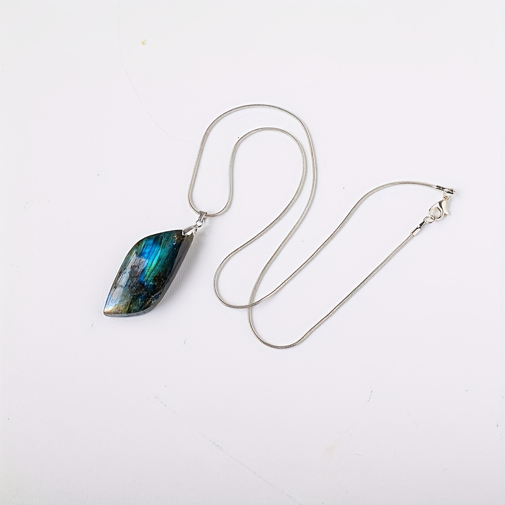 TEMU 1pc Natural Labradorite Leaf Shaped Original Stone Pendant Polished Moonlight Stone Pendant Pendant Ornaments For Ornaments Valentine's Day Gift