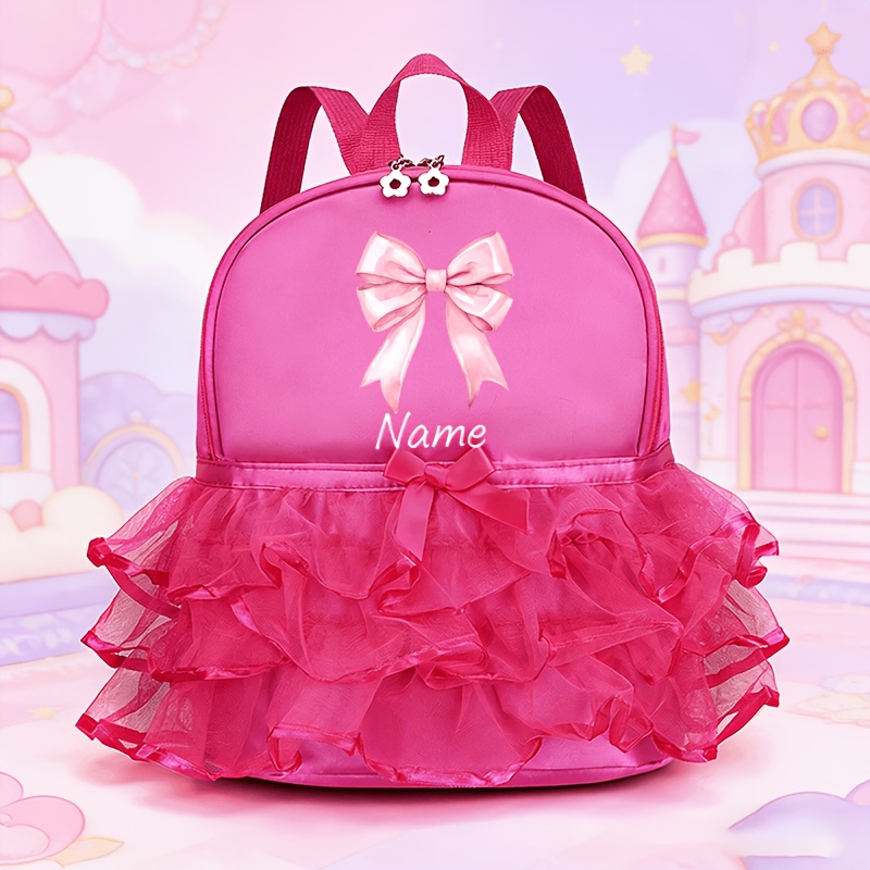 TEMU Customizable Name Women's Backpack, Lace Tulle Skirt With Bow Print, Comfortable And Versatile Back-to-school Bag, Lightweight Cute Travel Bag,