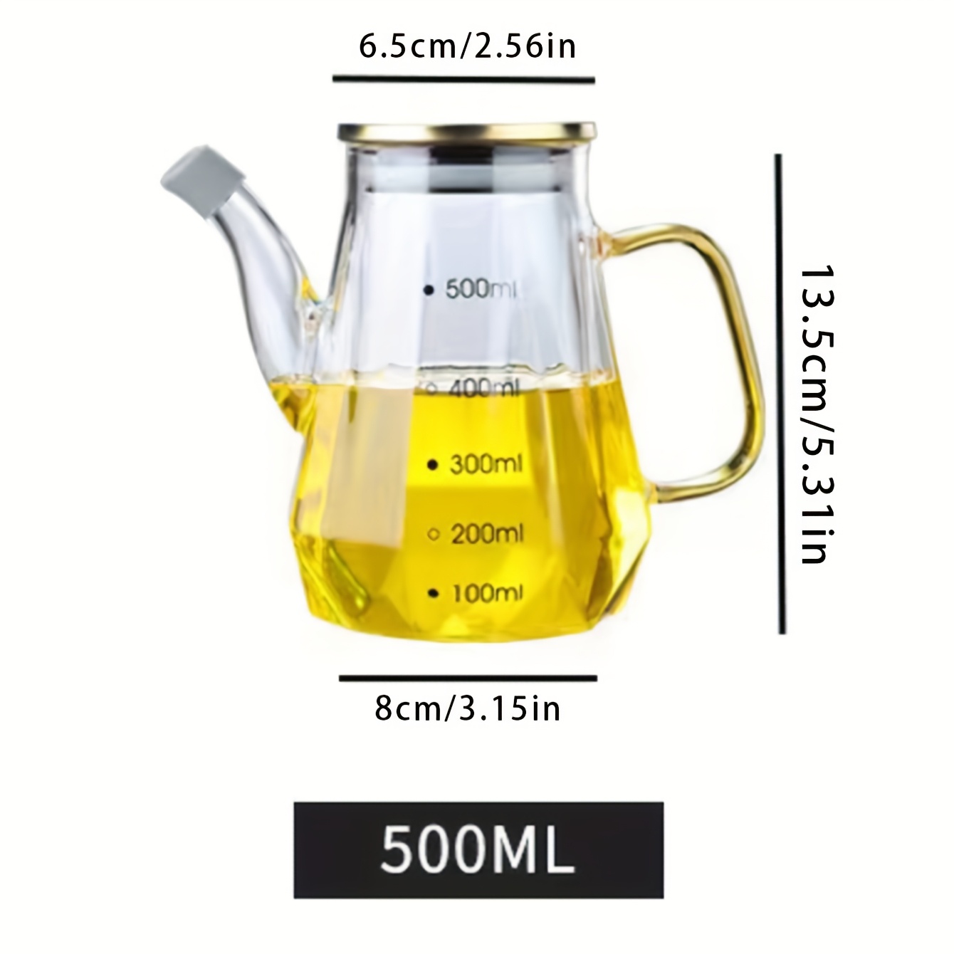 Image of 1psc Household Diamond Glass Oil Bottle, Kitchen Oil Bottle, Vinegar Bottle, Water Bottle, With Stainless Steel Lid, Leak-proof, Non-residue, With Graduations, High Borosilicate Glass