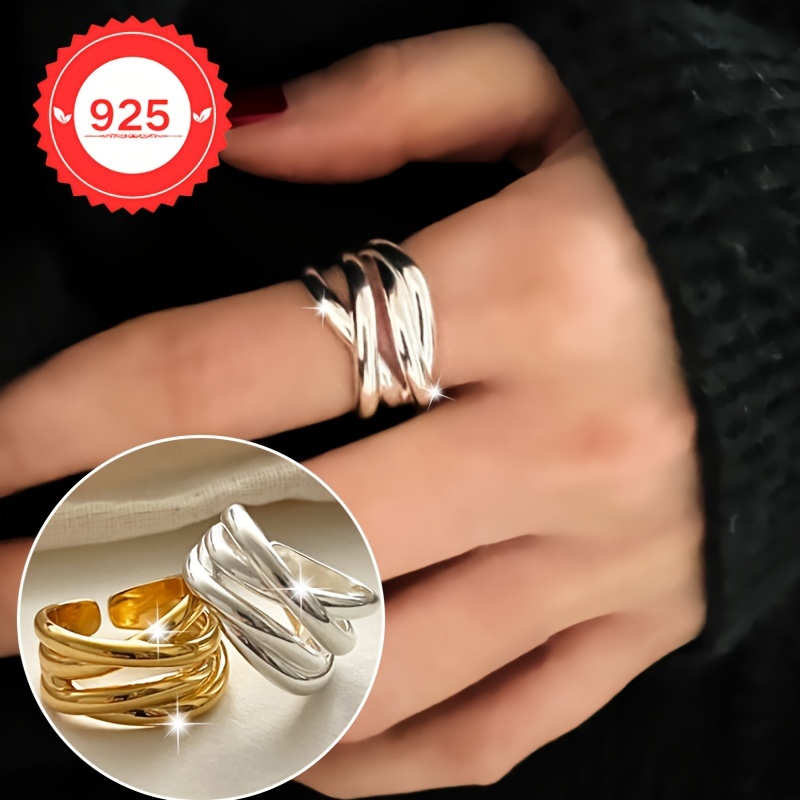 S925 Silver Layered Wrap Open Adjustable Ring