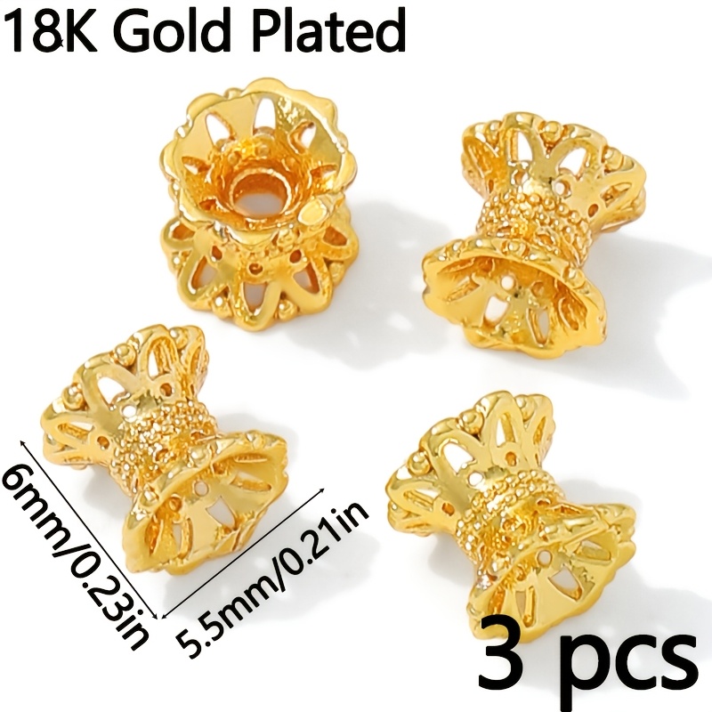 TEMU 3pcs 14k Gold Plated Brass Metal Spacer Beads For Jewelry, Hollow Out Bead Separator Bracelet Necklace Making Additions