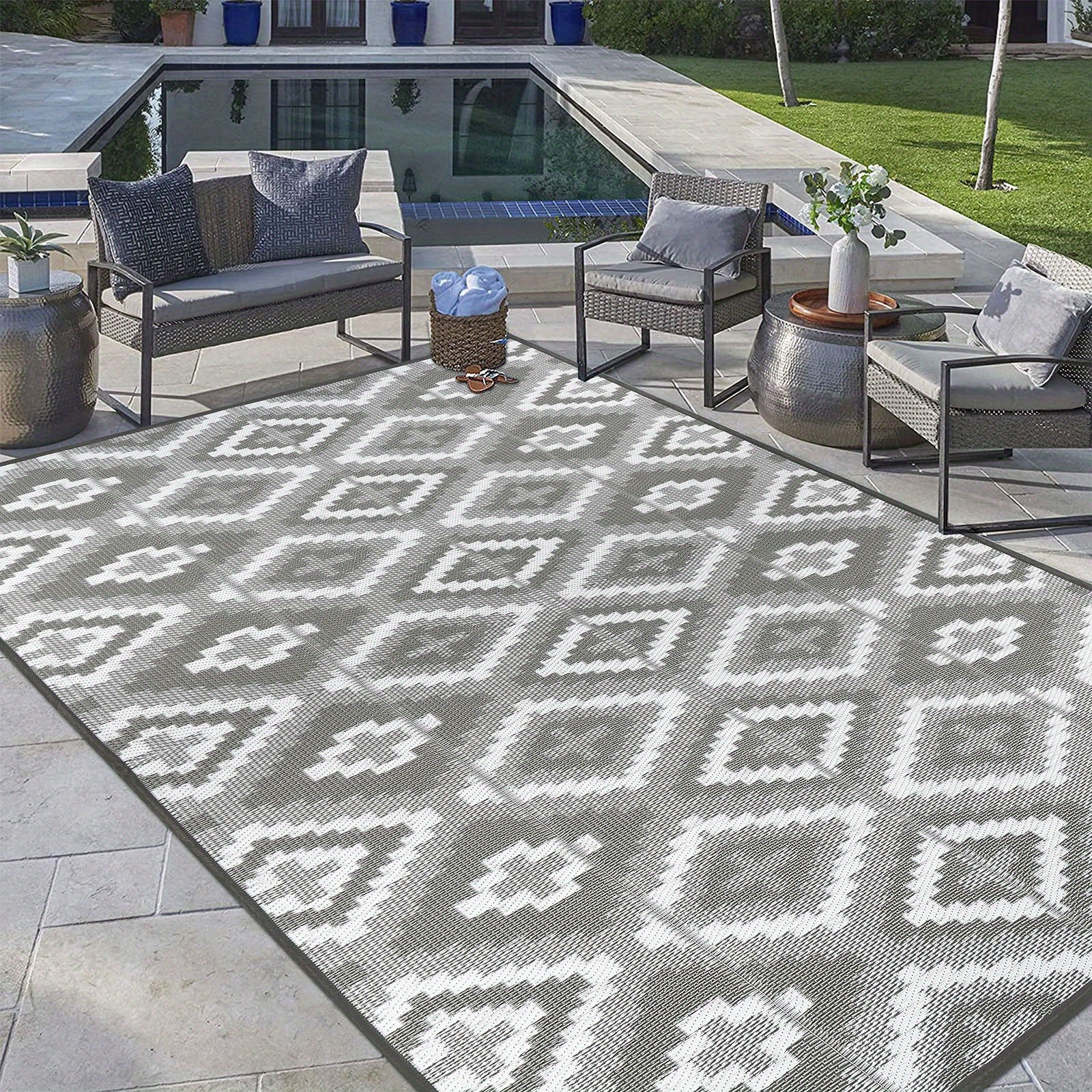 Image of Outdoor Rug 150 X 240 Cm, Reversible Plastic Straw Patio Camping Rugs, Outdoor Indoor Uv Resistant Garden Rug Carpet For Rv Backyard, Deck, Bench, Picnic