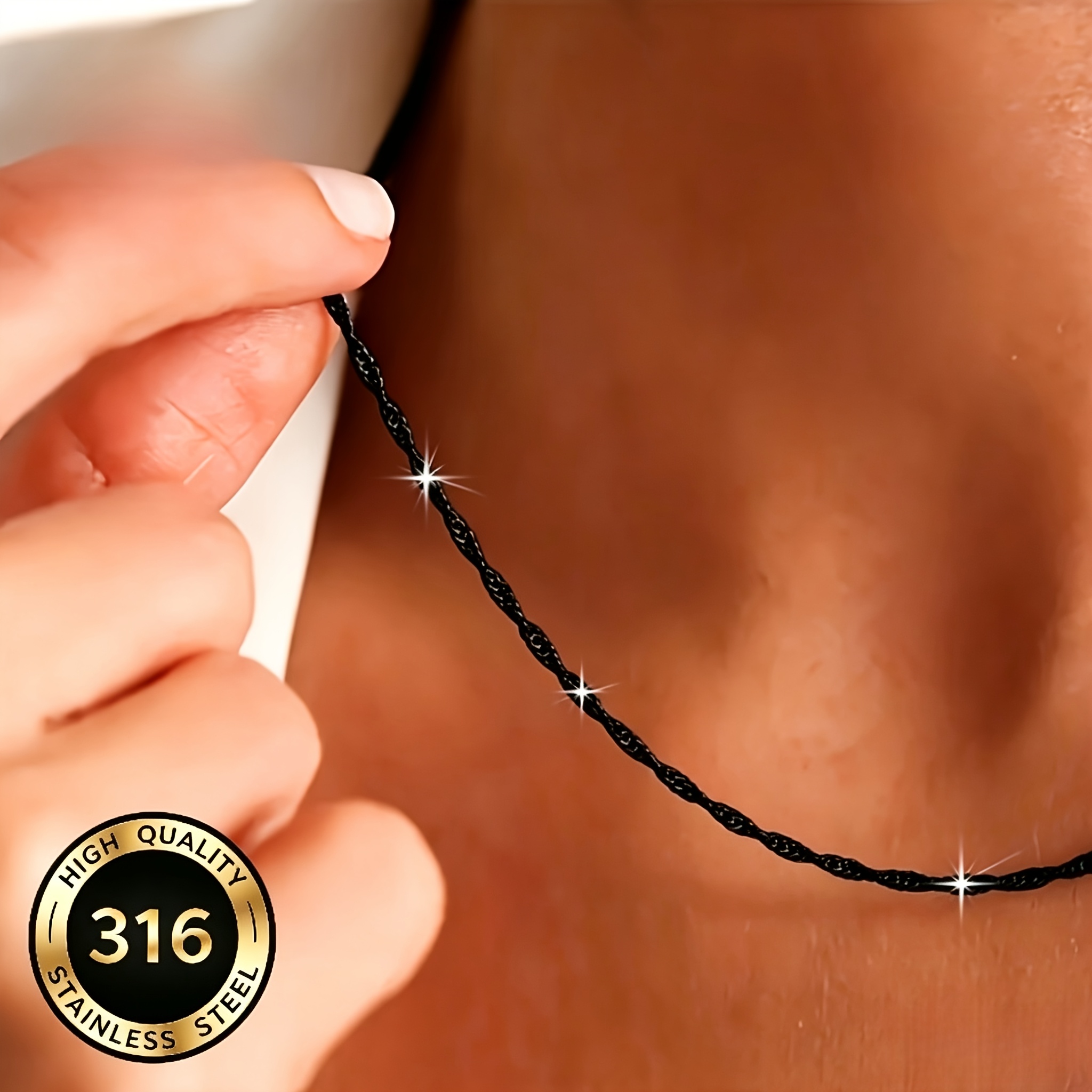 Trendy Black Twisted Rope Braid Chain Necklace