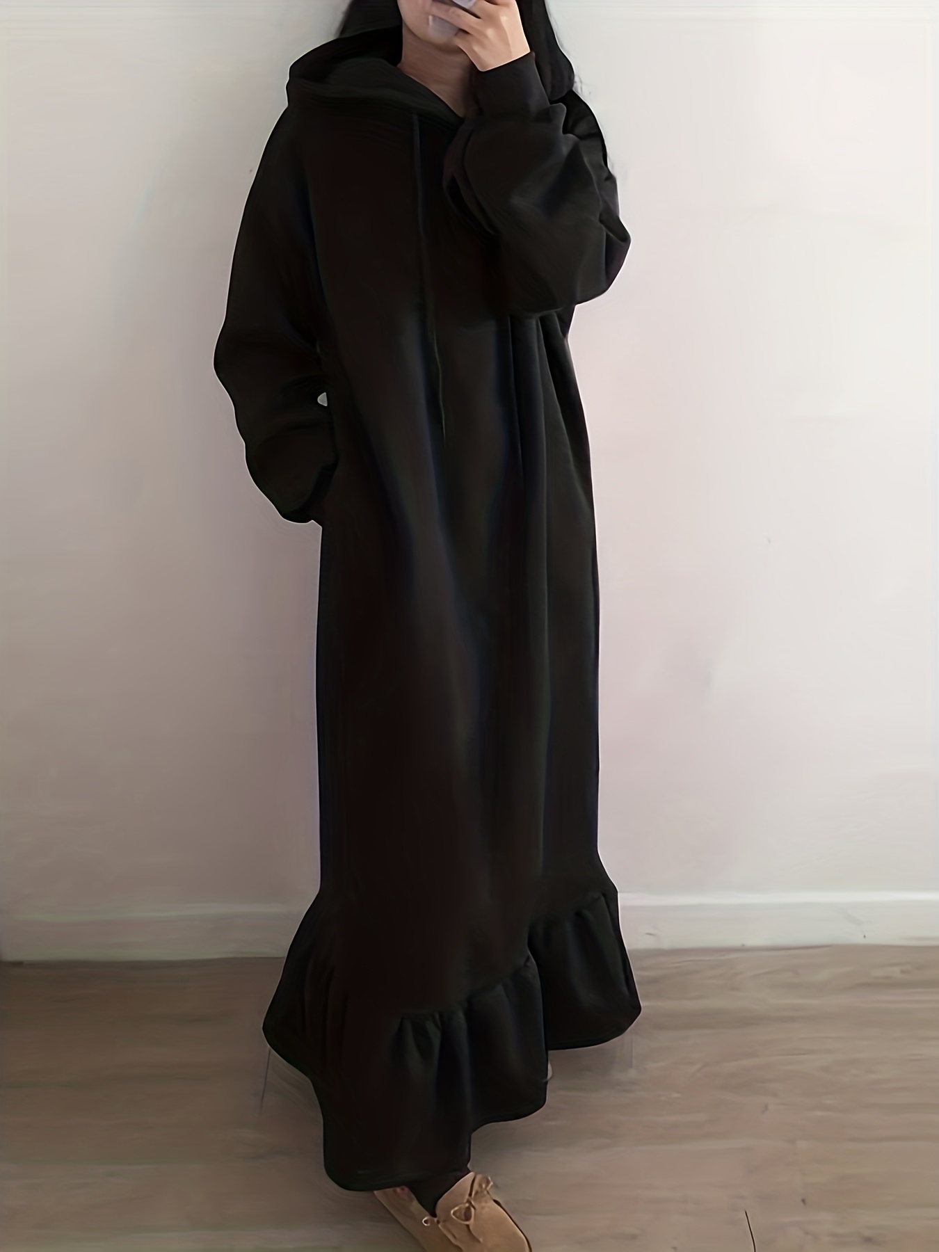 knee length dresses for ladies Black Sweatshirt Maxi Dress – BLANK
