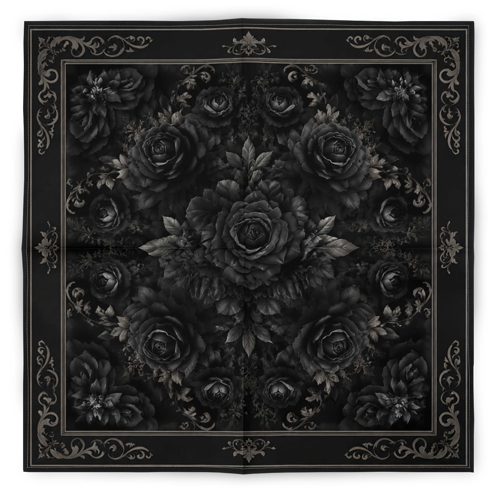 TEMU Cache-cou de cou vintage mode , Foulard islamique tendance hip-hop à motif gothique, Bandana de sport carré floral noir , Foulard pour à motif ,