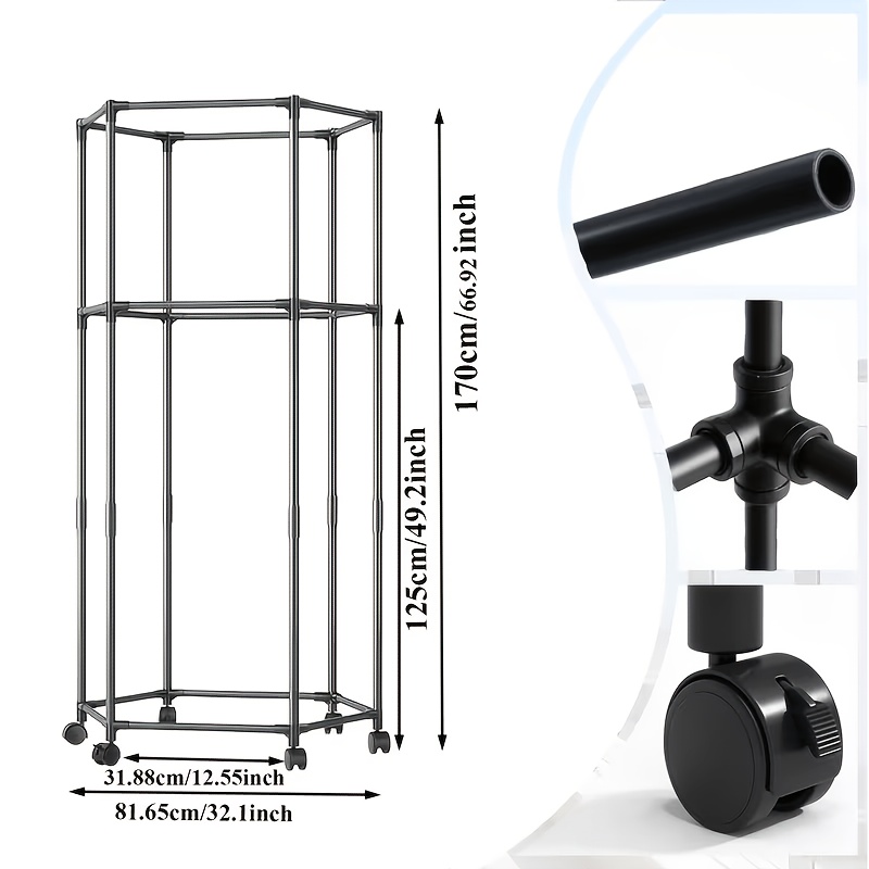TEMU [space-saving And Heavy-duty Hexagonal Clothes Drying Rack] Mobile Type, With A Load-bearing Capacity Of 260 - Sturdy Metal/plastic Frame,