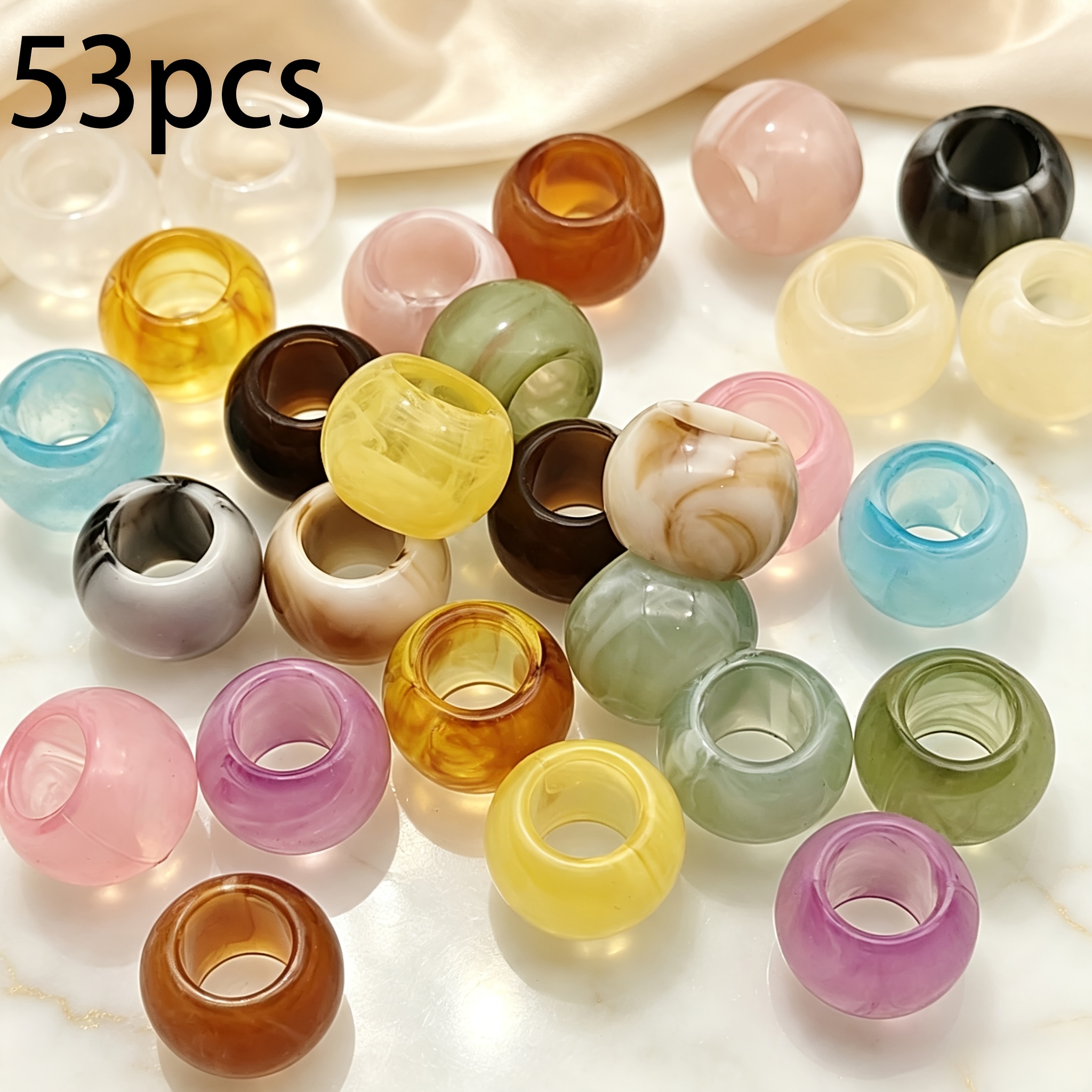 TEMU 53 piezas de cuentas de con agujero grande de acrílico de de jade degradado de 12 mm, colores de Multi-Morandi, compatibles con cuerdas gruesas