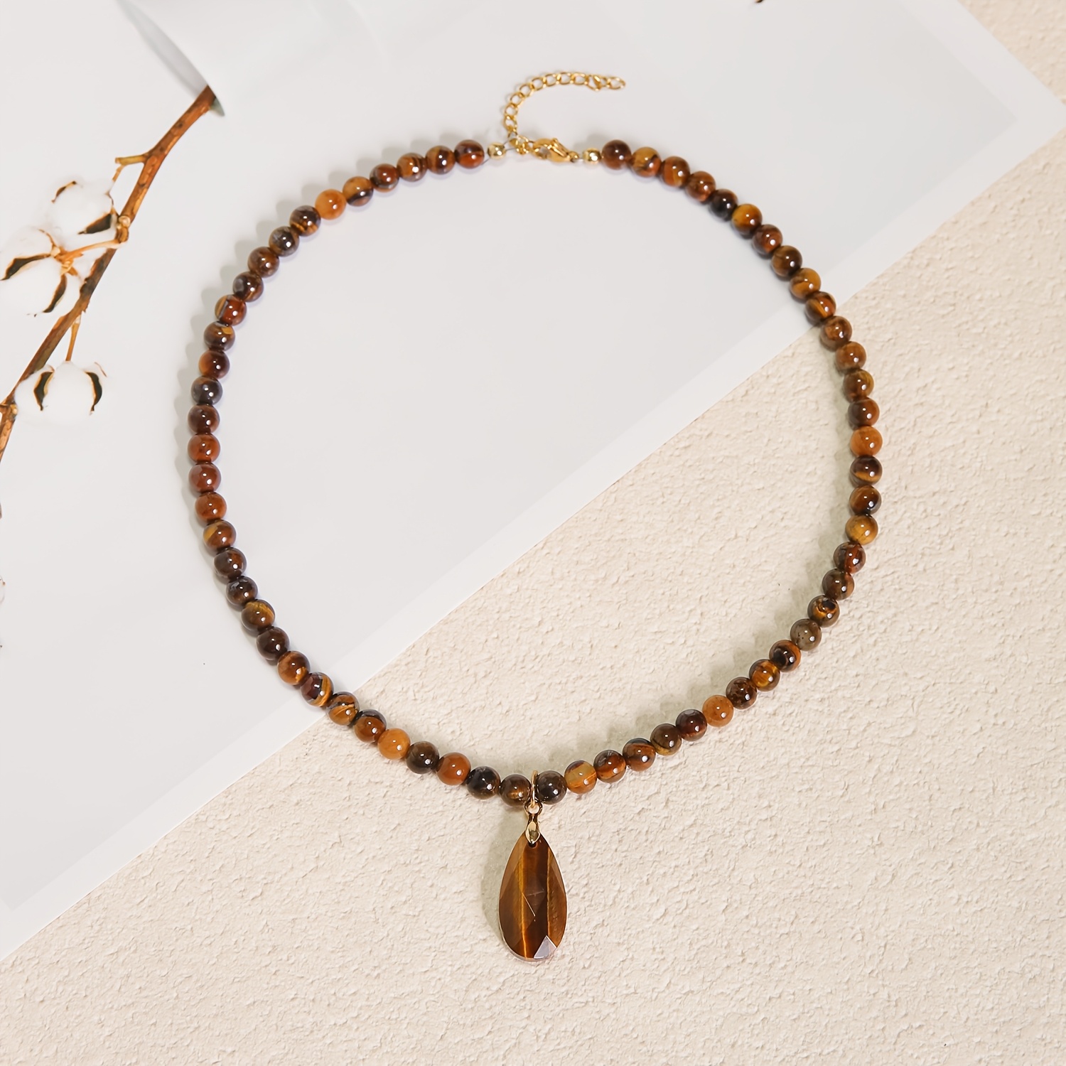 LINEARGEMS Tiger's Eye & Green Aventurine Teardrop Pendant Necklace