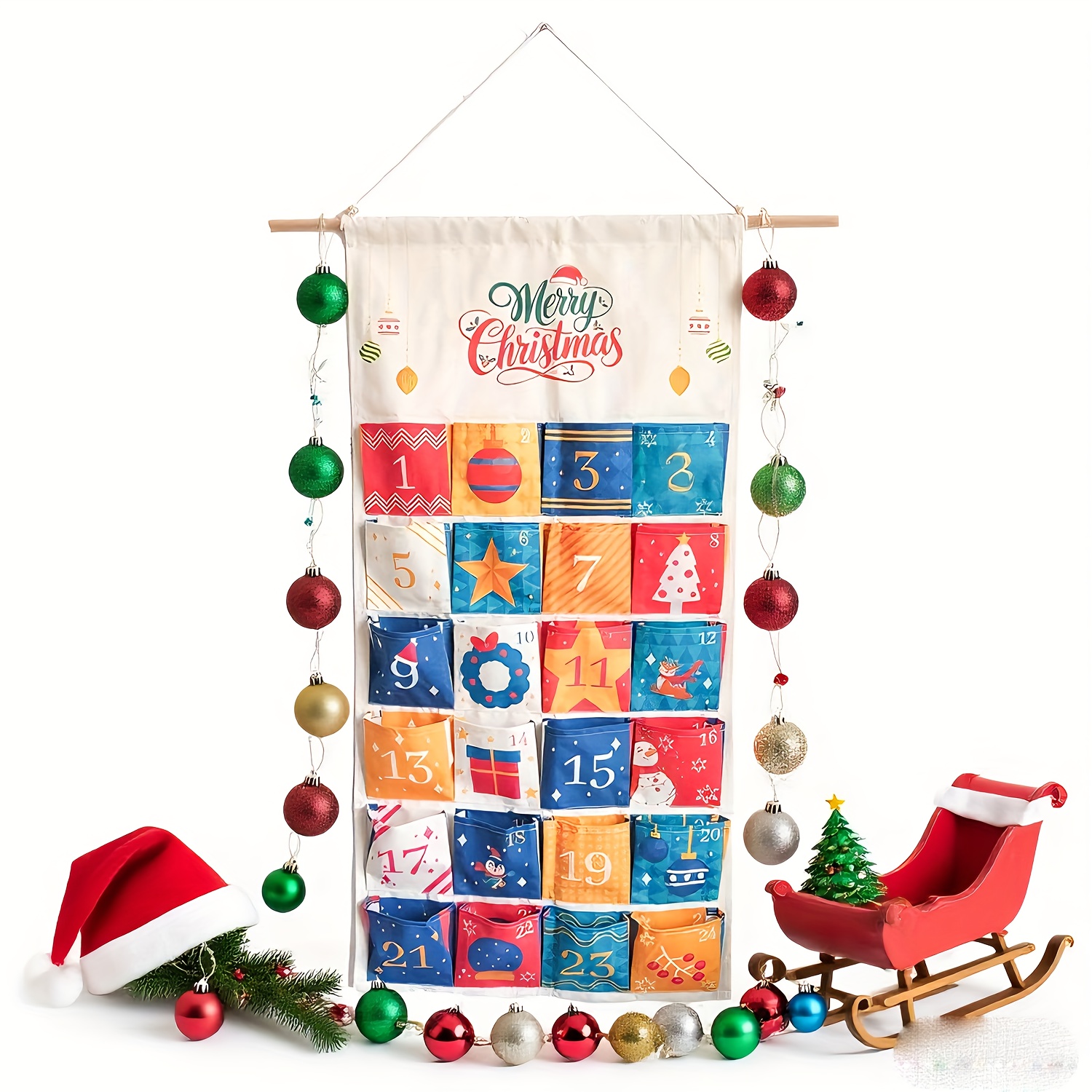 Image of Christmas Fabric Advent Calendar, Fillable Advent Calendar 2025, Reusable Advent Calendar With 24 Large Pockets To Fill Yourself, Hanging Advent Calendar Countdown To Christmas