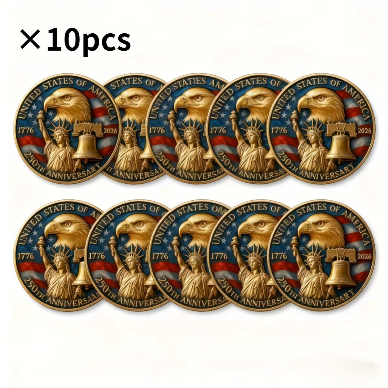 TEMU Replica Coin 250th Anniversary Commemorative Coin Of The United States, 10pcs Relief Commemorative Coin, History Enthusiast Collection