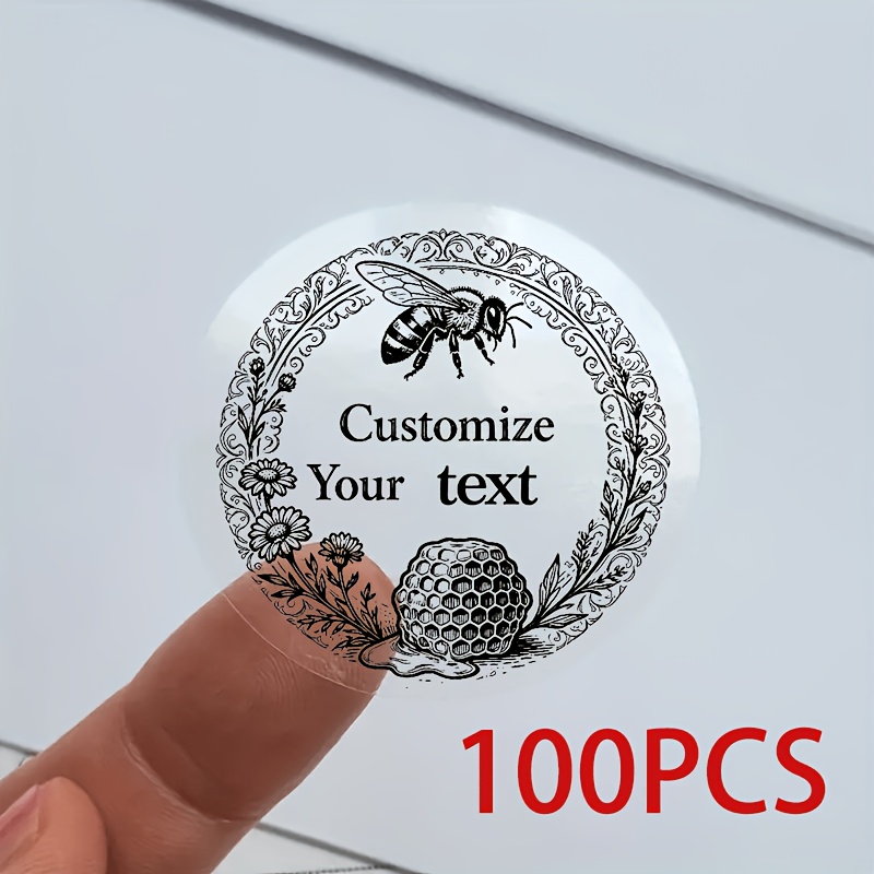 TEMU 100 Custom Transparent Stickers, Bee-style Name Labels, In Golden Transparent Sticker Options, Handmade Personalized Business Packaging Stickers