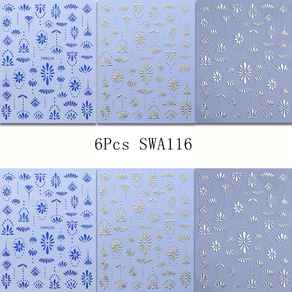 6 Sheets Bohemian Style Nail Stickers - 3d Metallic Spring/summer Floral Nail Decals - Easy To Apply - Suitable For Nail Design - Swa116