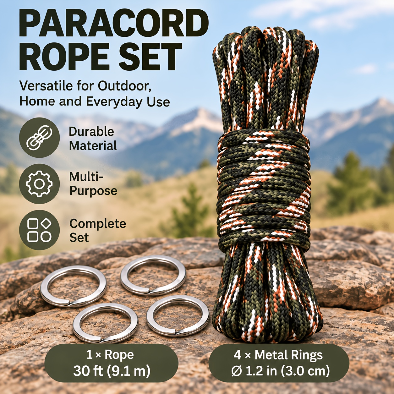 9.1-Meter Long Paracord Set with Metal Grommets