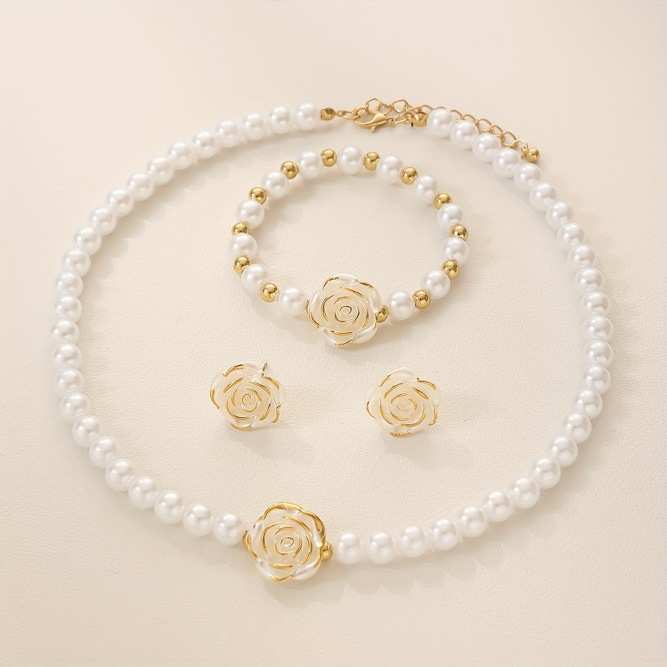 E-shop 2-tlg. Ohrringe + 1-tlg. Armband + 1-tlg. Halskette, Damen-Schmuckset in Blütenform, eleganter Stil, geeignet für Partys, ein
