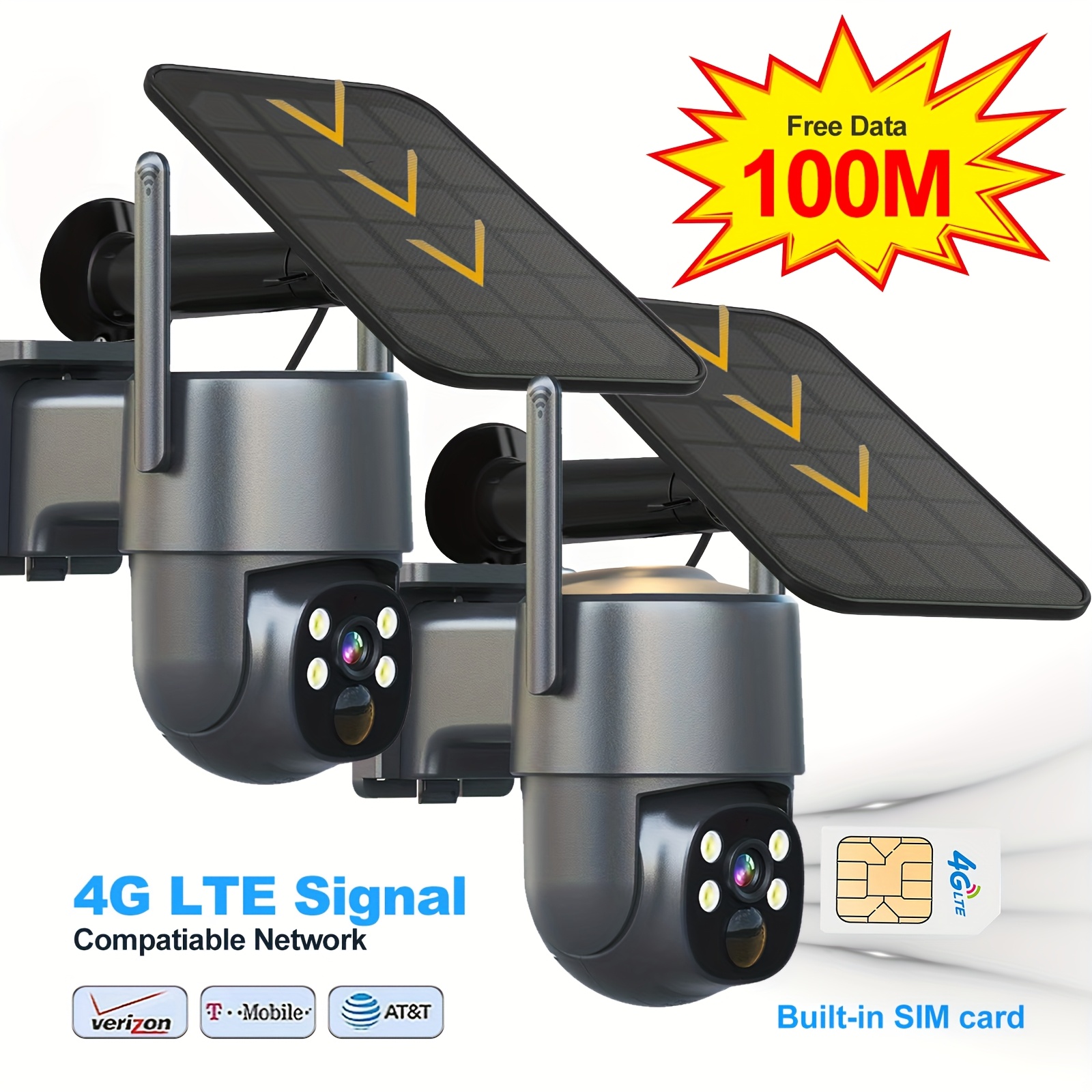 TEMU 2k Qhd Resolution 4g Lte Cellular Security Cameras Wireless, No Wifi Solar Powered Battery Outdoor Camera For Home Surveillance, Color Night