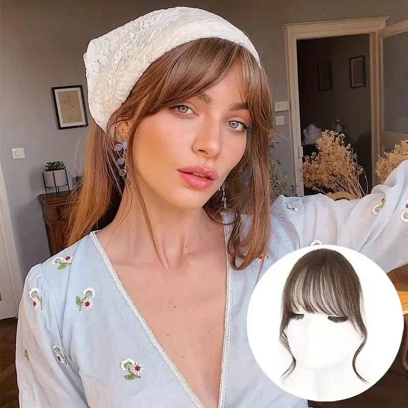 1pc womens elegant clip in bangs hairpiece loose wavy synthetic hair extensions with cap natural look for styles black dark brown light brown styling elegant hair accessory synthetic hairpiece hair accessories details 6