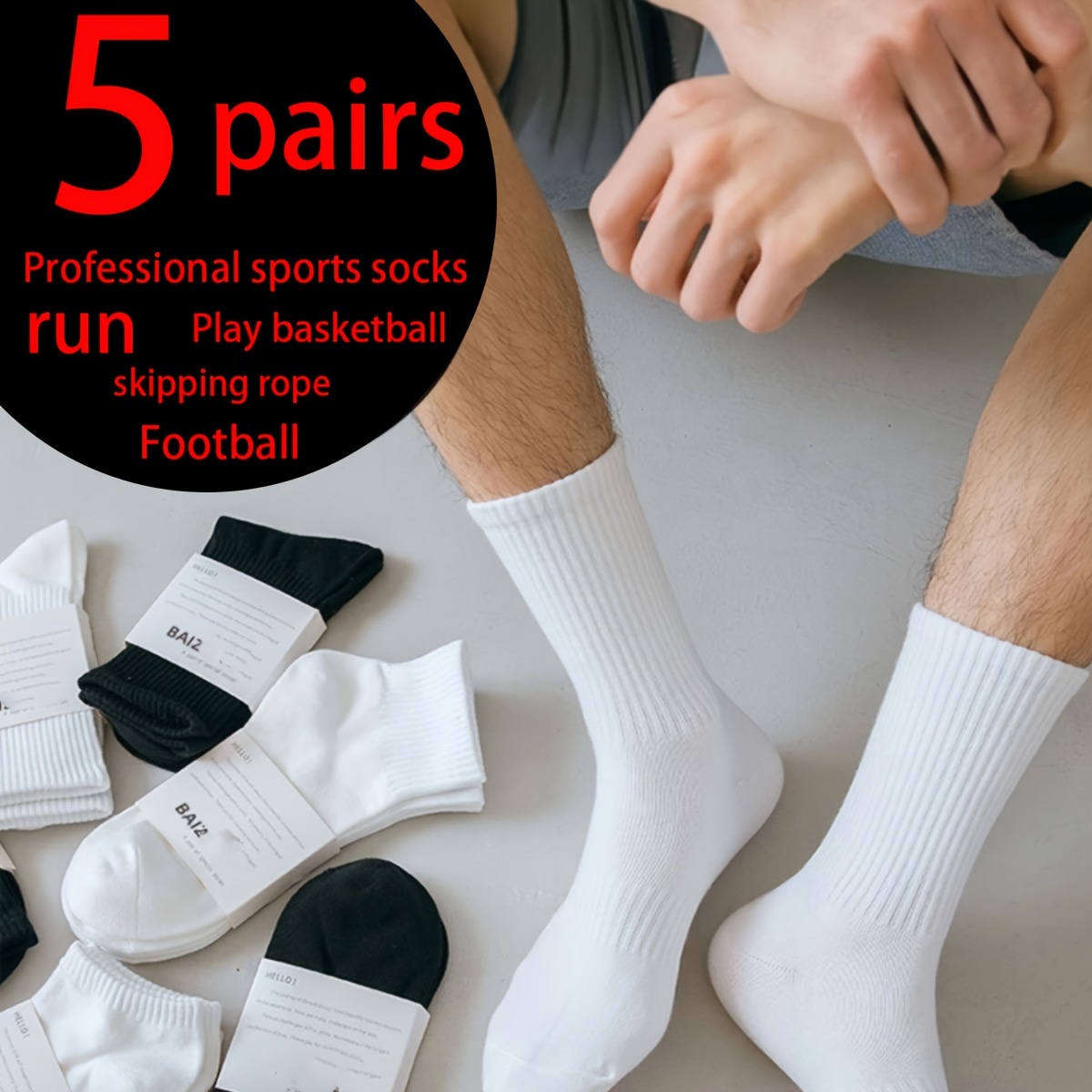 

5pcs Men's Athletic Socks - Vintage Comfort, Sweat Absorbent & Crew Socks For Sports